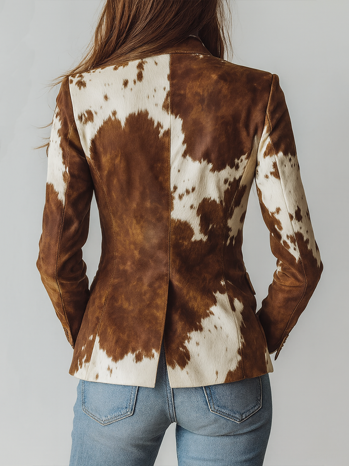 Agathe | Blazer Vintage con Stampa Mucca Ecosostenibile