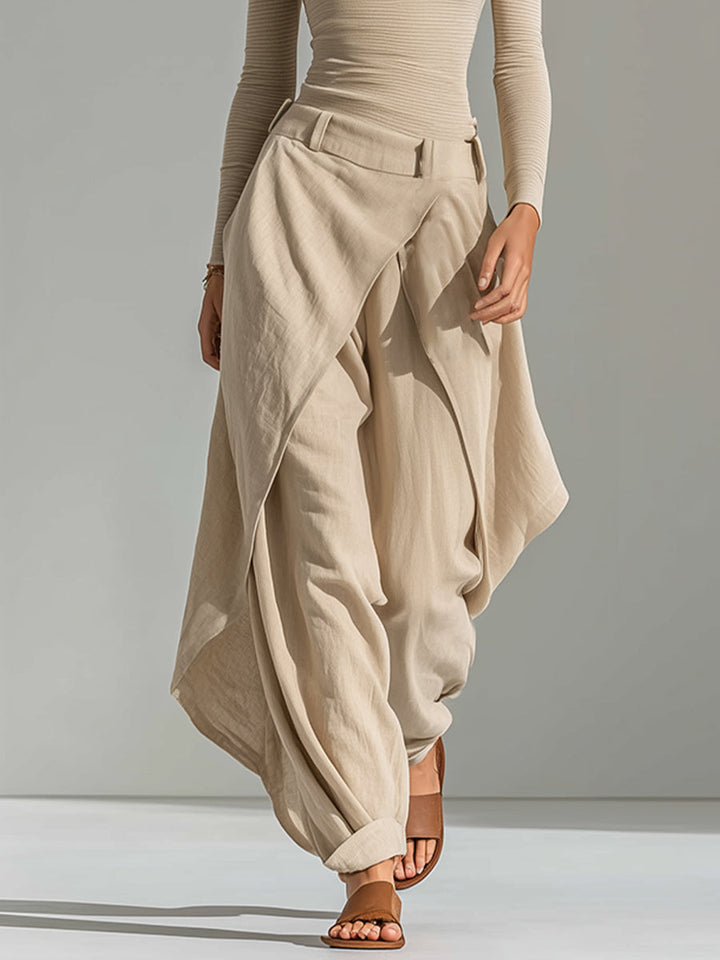 Giuliana | Completo beige con top a scollo a barca e pantaloni a gamba larga a strati