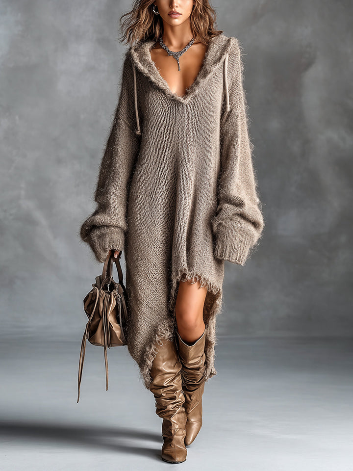 Sofia | Vestito midi in maglia felpata con cappuccio