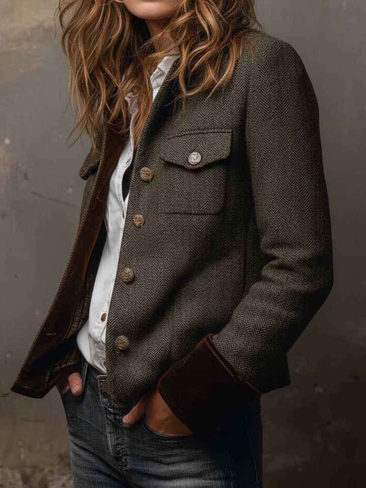 Honorine | Blazer vintage con motivo a chevron e bordini a contrasto