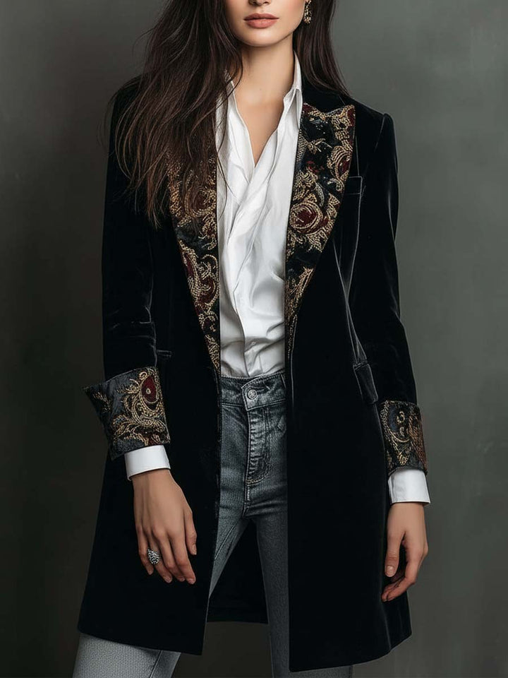 Léontine | Blazer aderente con stampa barocca nera