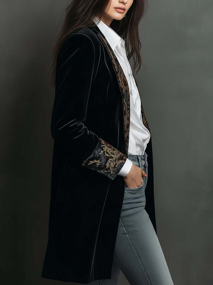 Léontine | Blazer aderente con stampa barocca nera