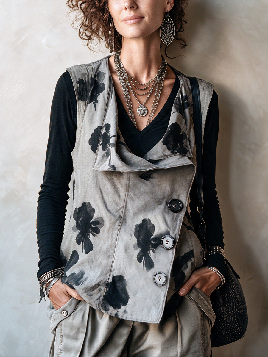 Gilet da donna vintage con stampa floreale e tre bottoni ZMZ2168H3SWL