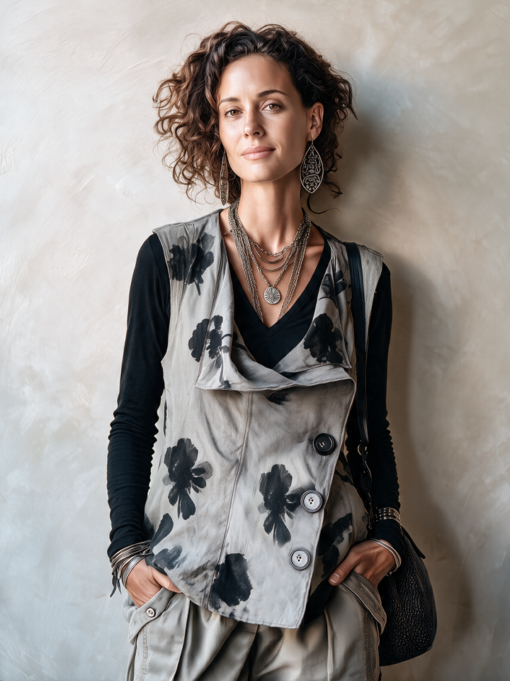 Gilet da donna vintage con stampa floreale e tre bottoni ZMZ2168H3SWL