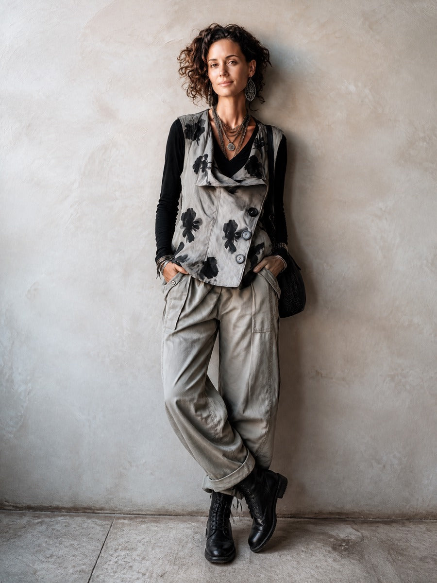 Gilet da donna vintage con stampa floreale e tre bottoni ZMZ2168H3SWL