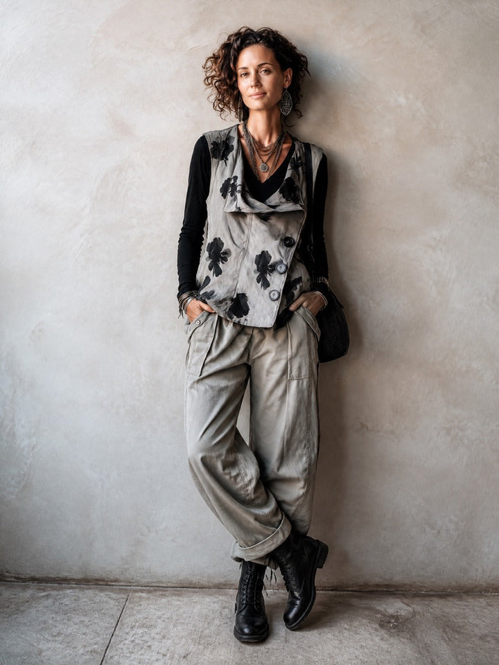 Gilet da donna vintage con stampa floreale e tre bottoni ZMZ2168H3SWL