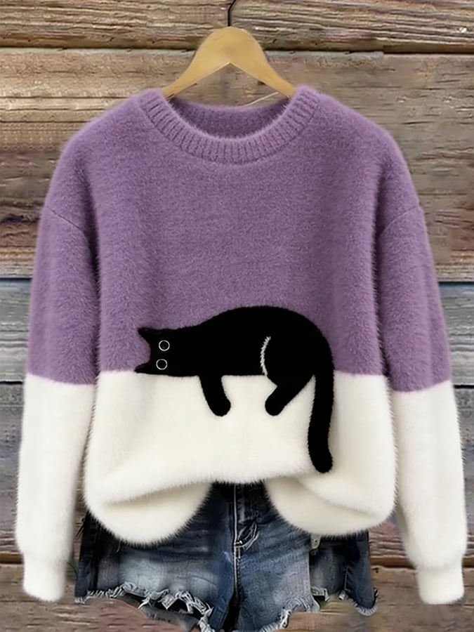 Aiste - Maglione casual con stampa di gatto