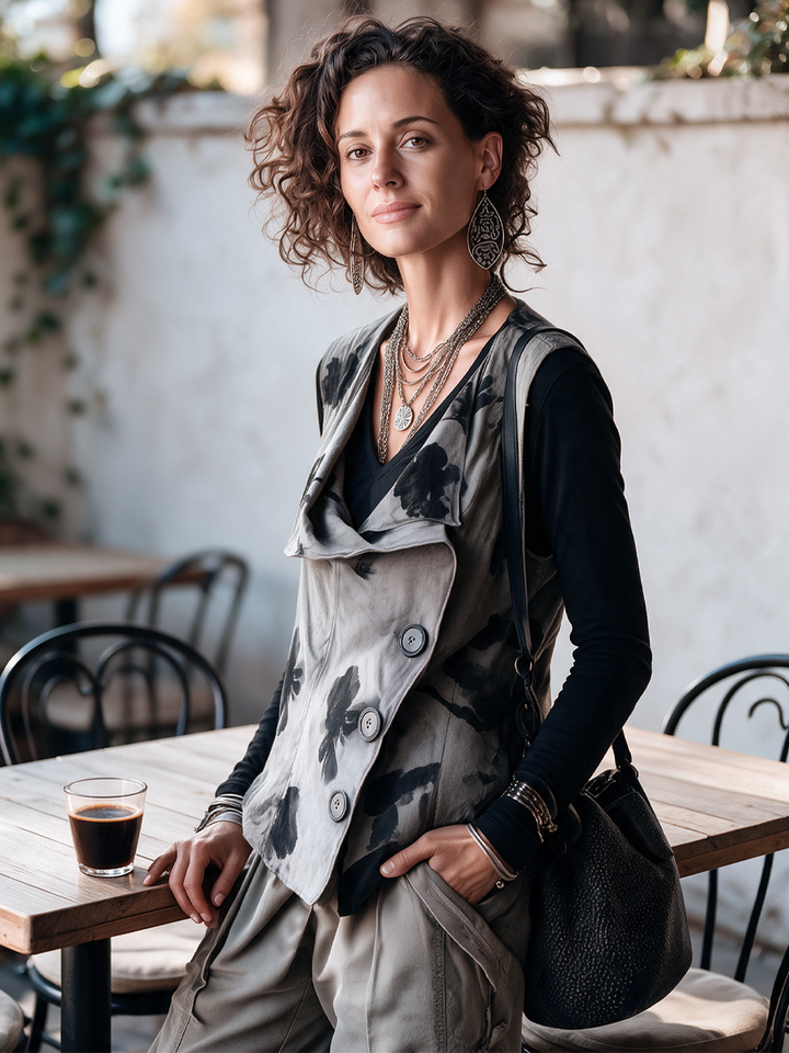 Gilet da donna vintage con stampa floreale e tre bottoni ZMZ2168H3SWL