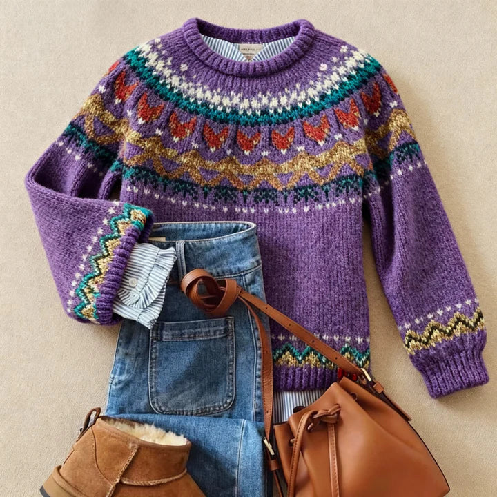 Maglione jacquard viola caldo Aveline