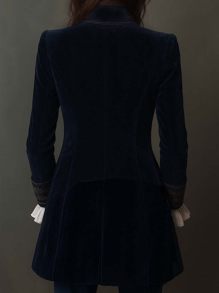 Athénaïs | Giacca lunga ricamata vintage blu navy