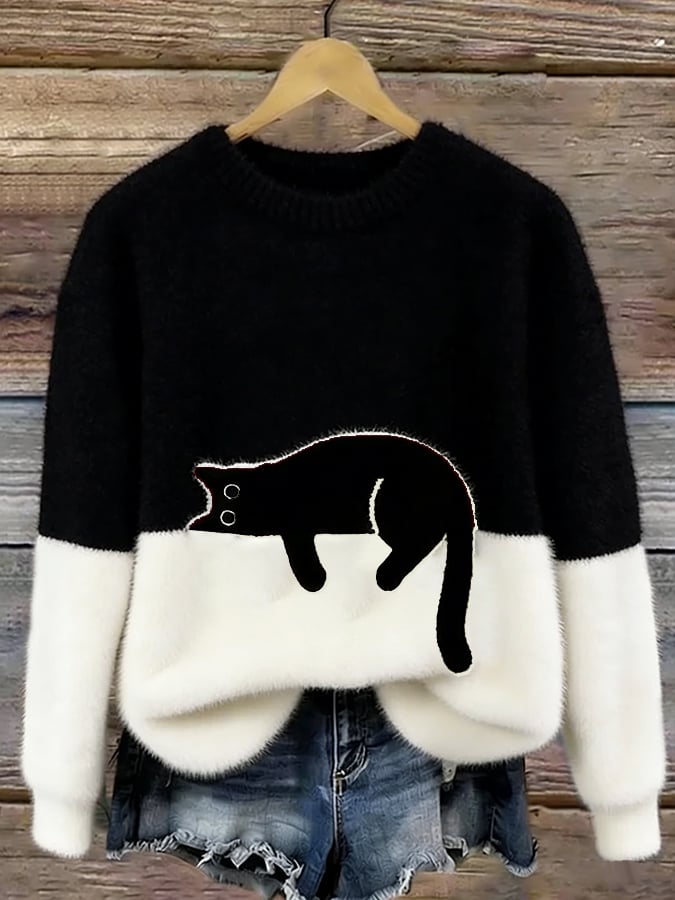 Aiste - Maglione casual con stampa di gatto