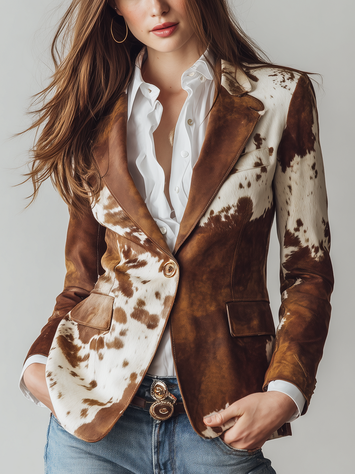 Agathe | Blazer Vintage con Stampa Mucca Ecosostenibile