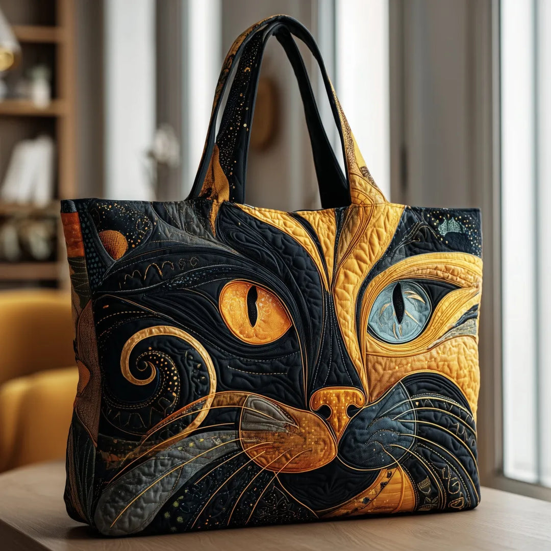 Borsa tote trapuntata con gatto mistico