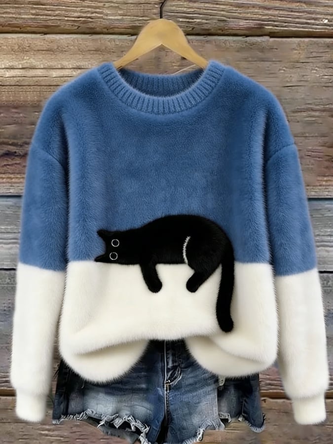Aiste - Maglione casual con stampa di gatto
