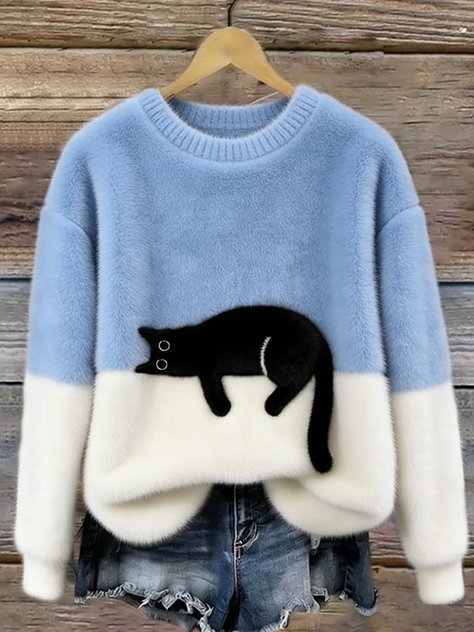 Aiste - Maglione casual con stampa di gatto