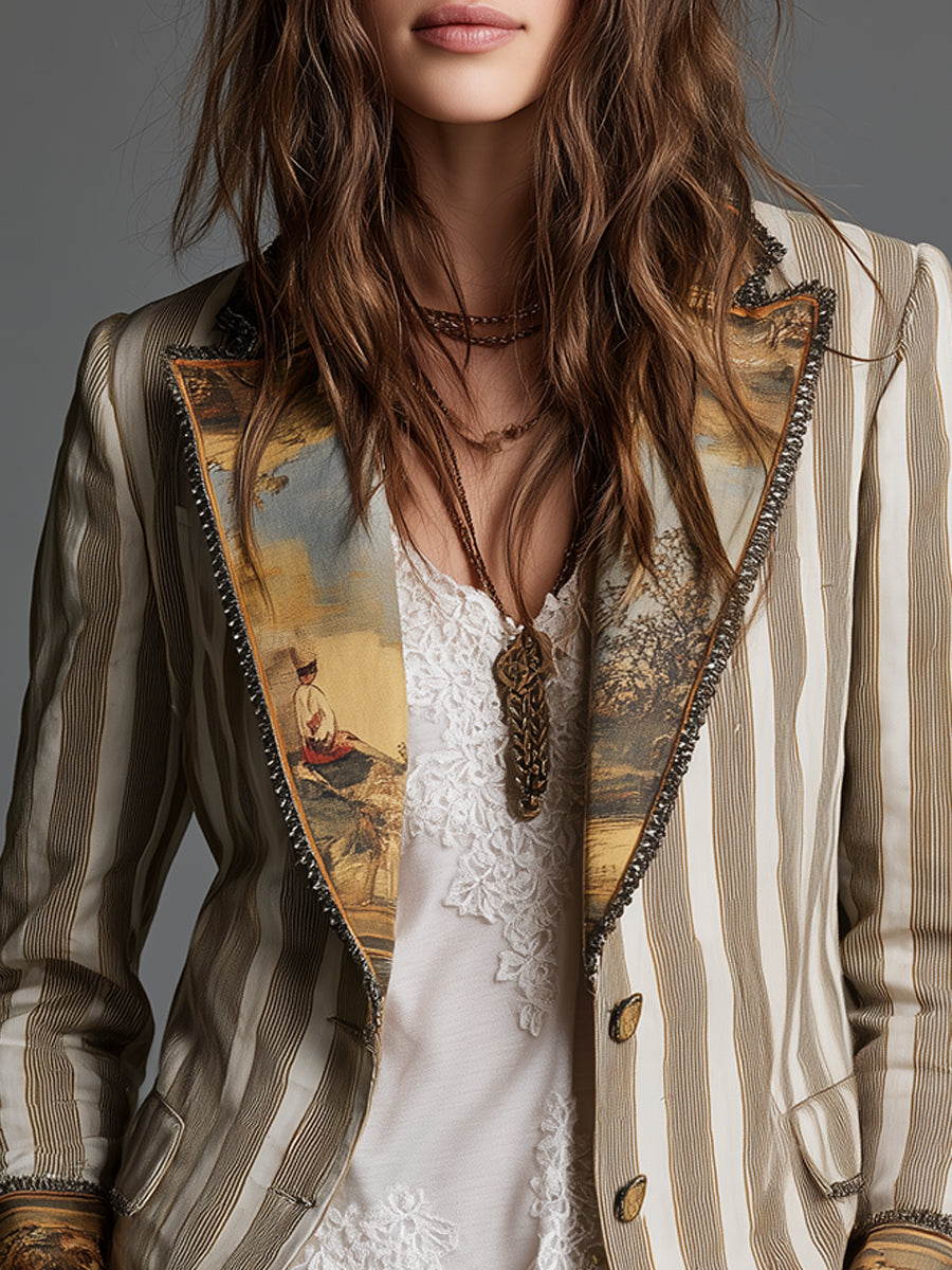 Suzanne | Blazer bohémien a righe con colletto stampato
