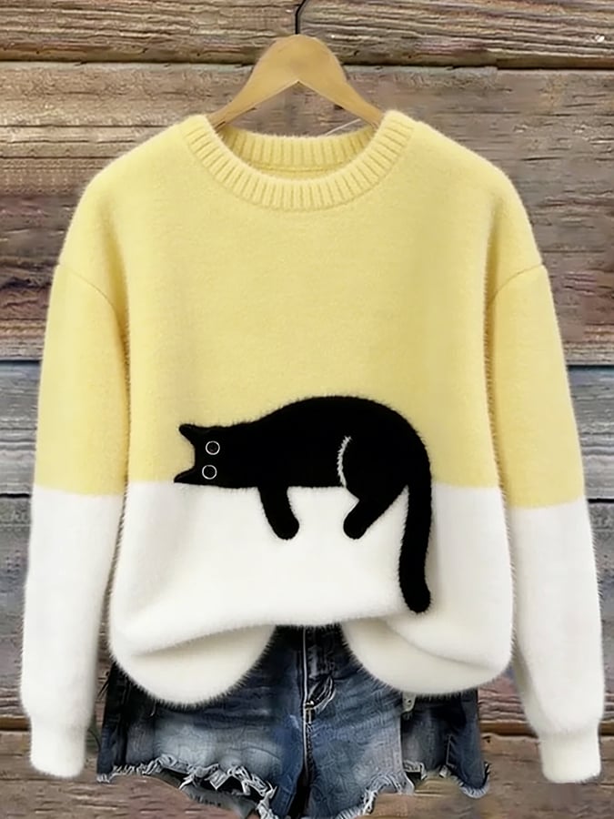 Aiste - Maglione casual con stampa di gatto