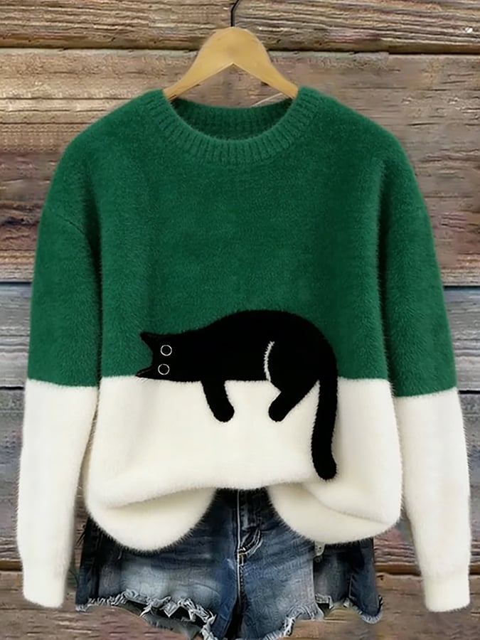 Aiste - Maglione casual con stampa di gatto