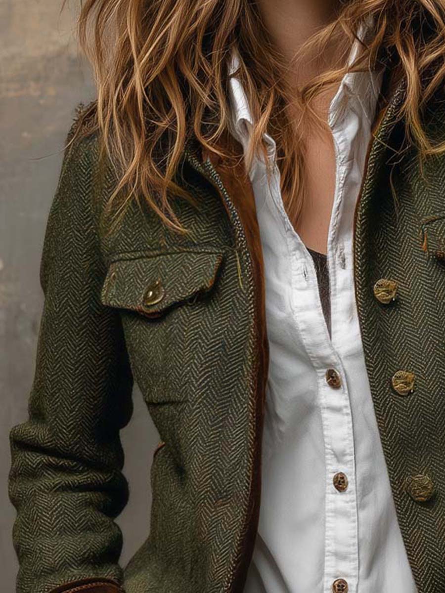 Honorine | Blazer vintage con motivo a chevron e bordini a contrasto