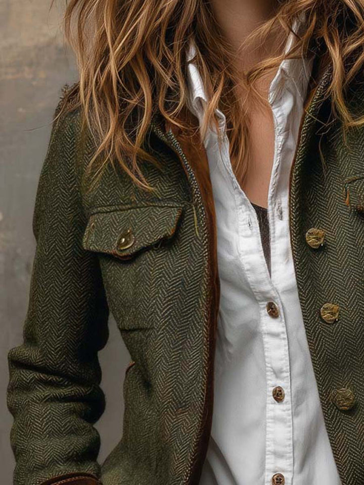 Honorine | Blazer vintage con motivo a chevron e bordini a contrasto