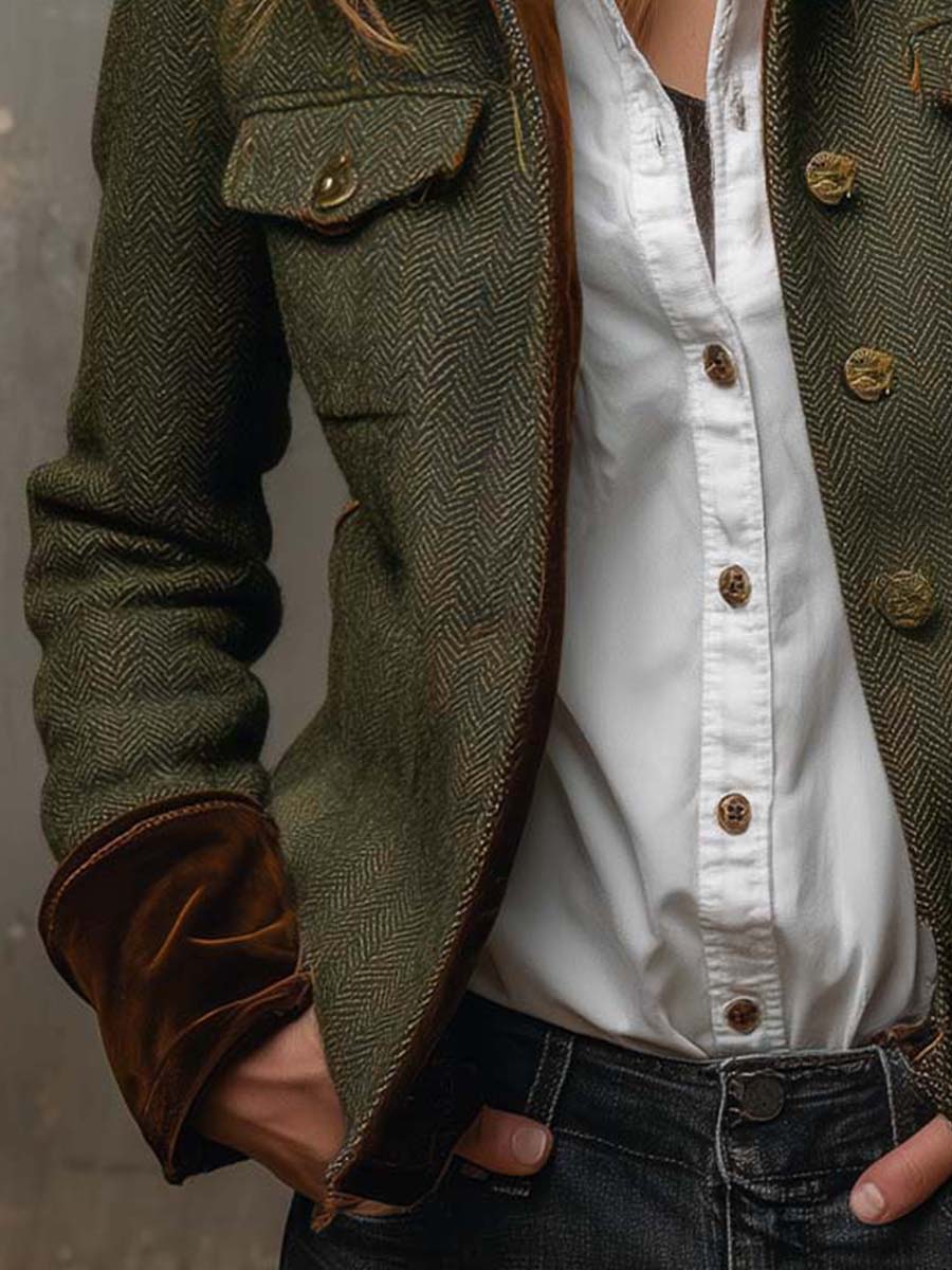 Honorine | Blazer vintage con motivo a chevron e bordini a contrasto