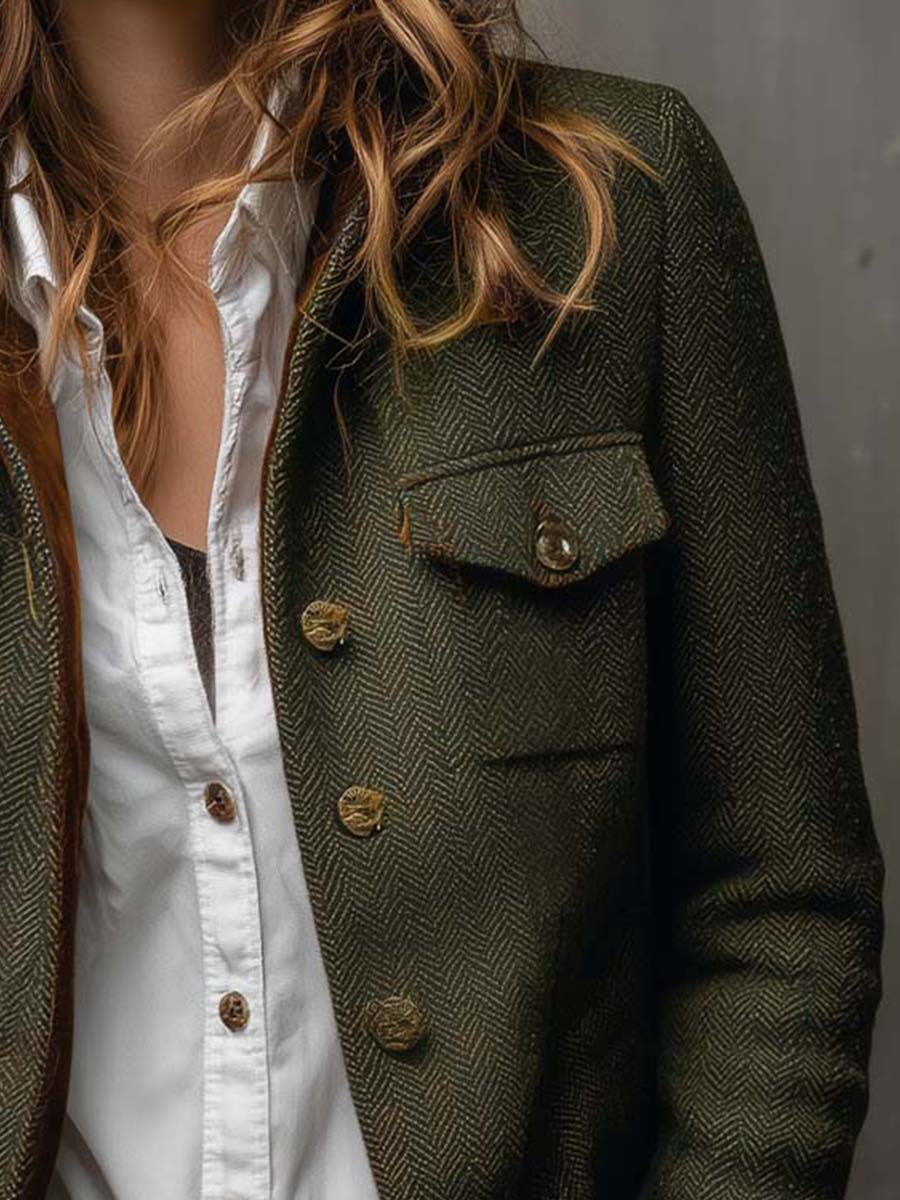 Honorine | Blazer vintage con motivo a chevron e bordini a contrasto