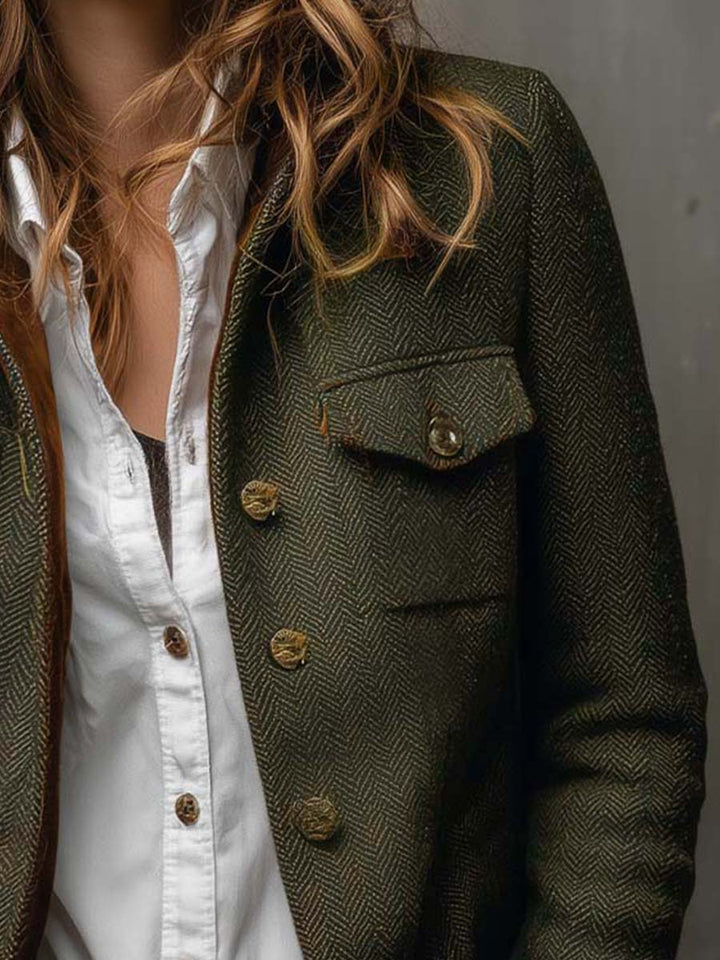 Honorine | Blazer vintage con motivo a chevron e bordini a contrasto