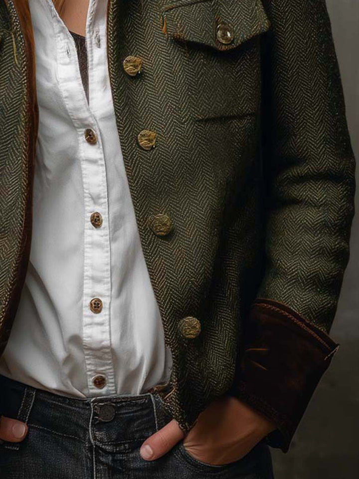 Honorine | Blazer vintage con motivo a chevron e bordini a contrasto
