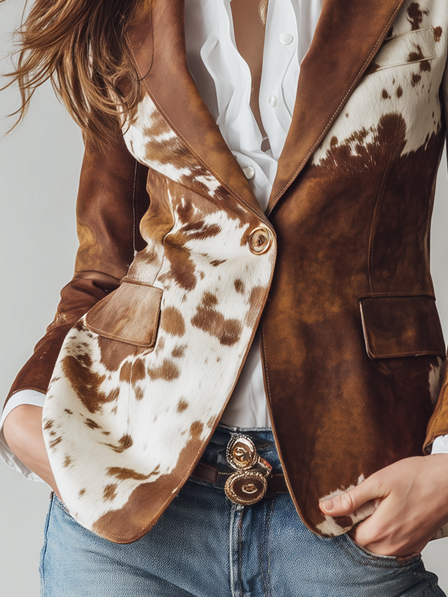 Agathe | Blazer Vintage con Stampa Mucca Ecosostenibile
