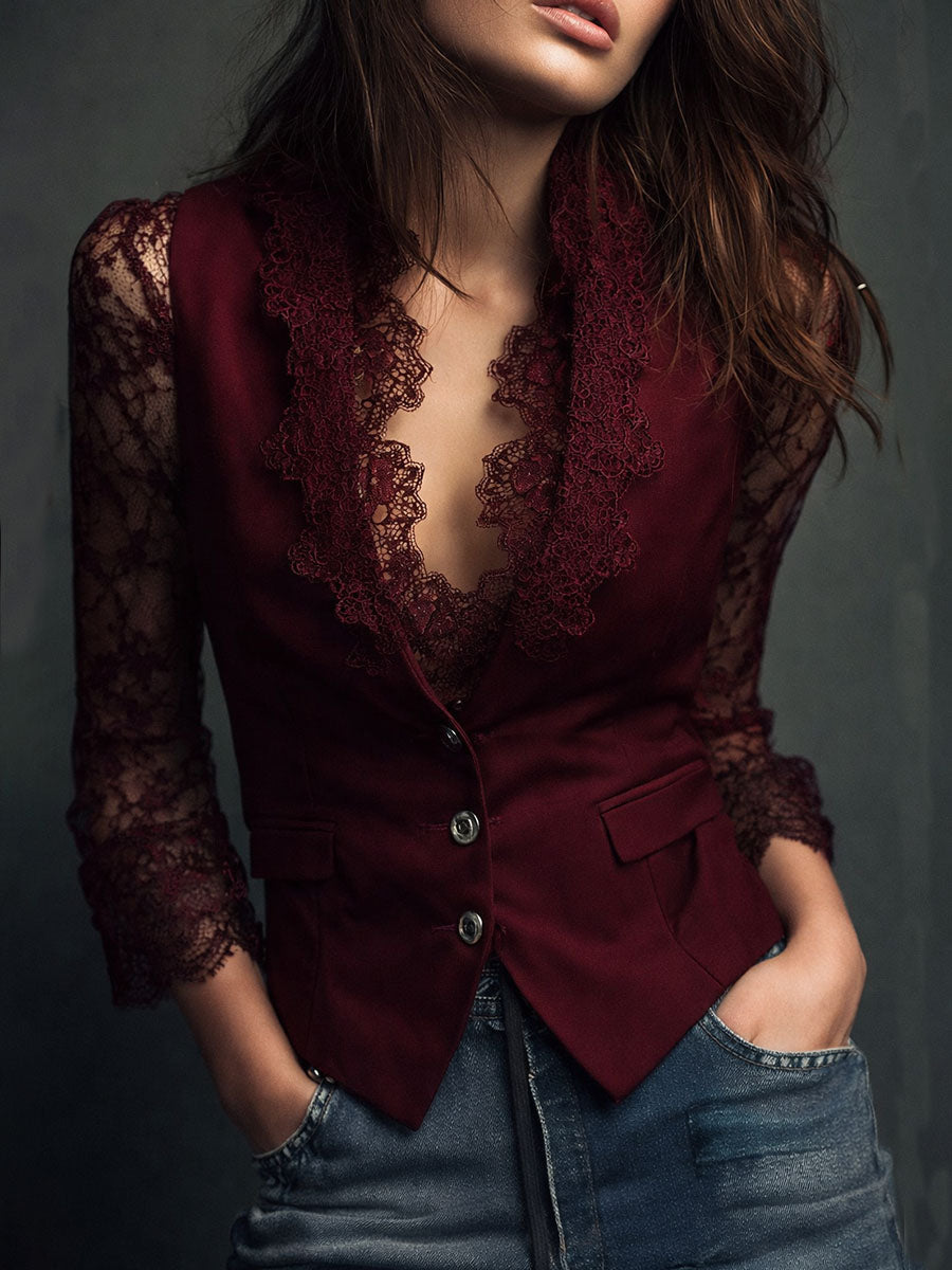 Noémie | Top Blazer Nero con Maniche Semitrasparenti