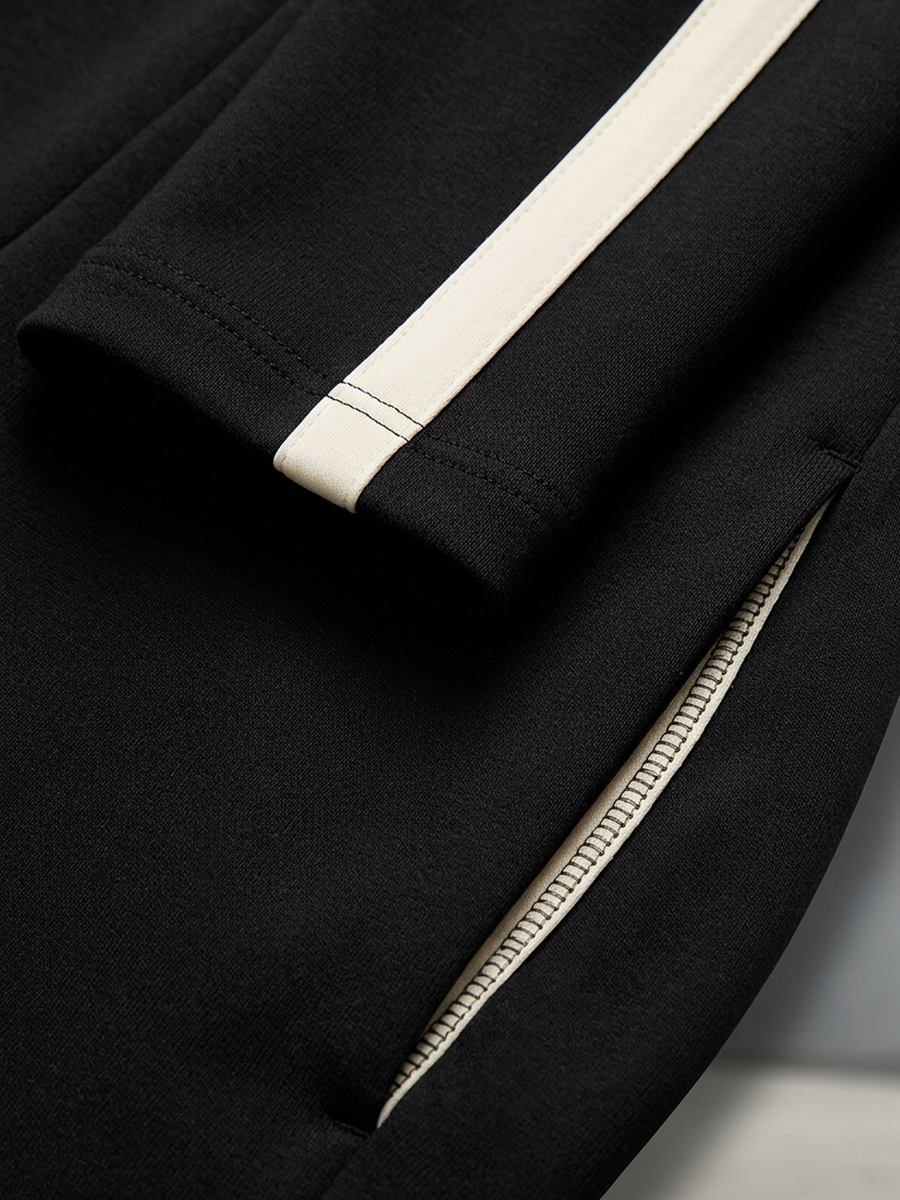 Monica | Completo da tuta con righe nere a contrasto, top con zip e pantaloni a gamba larga con coulisse