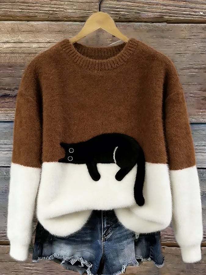 Aiste - Maglione casual con stampa di gatto