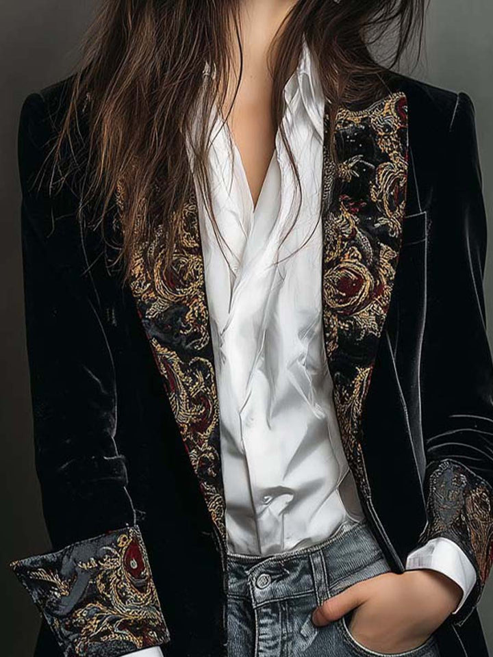 Léontine | Blazer aderente con stampa barocca nera