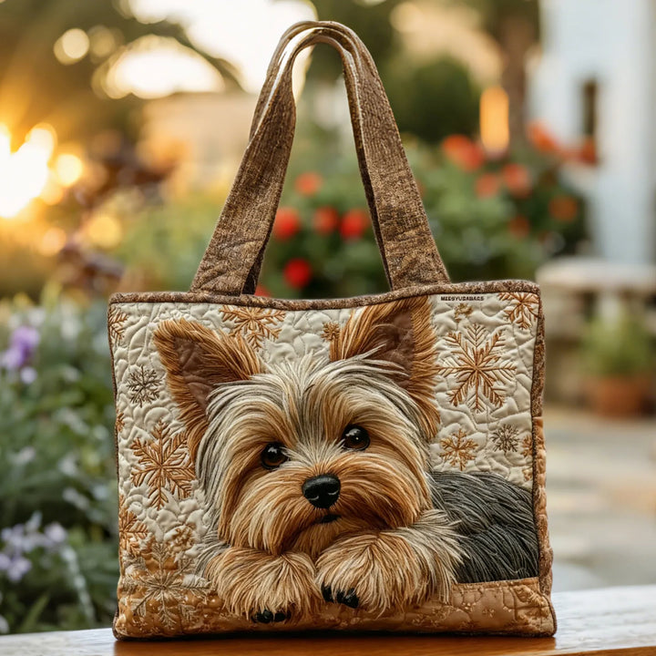Borsa tote trapuntata con Yorkie brillante