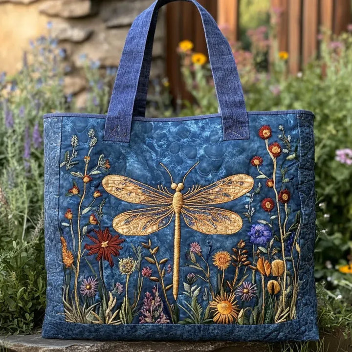 Borsa tote trapuntata con libellula