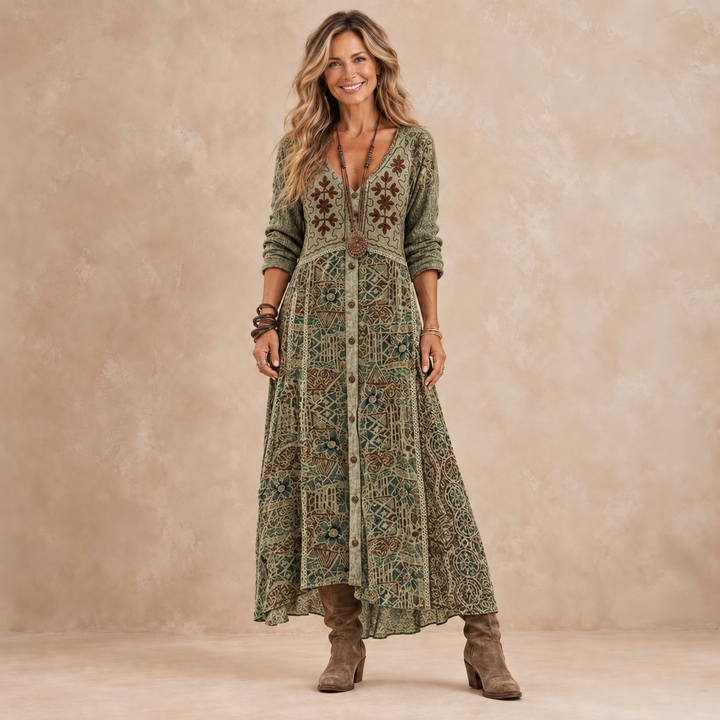 Olivia | Abito maxi vintage con motivo botanico