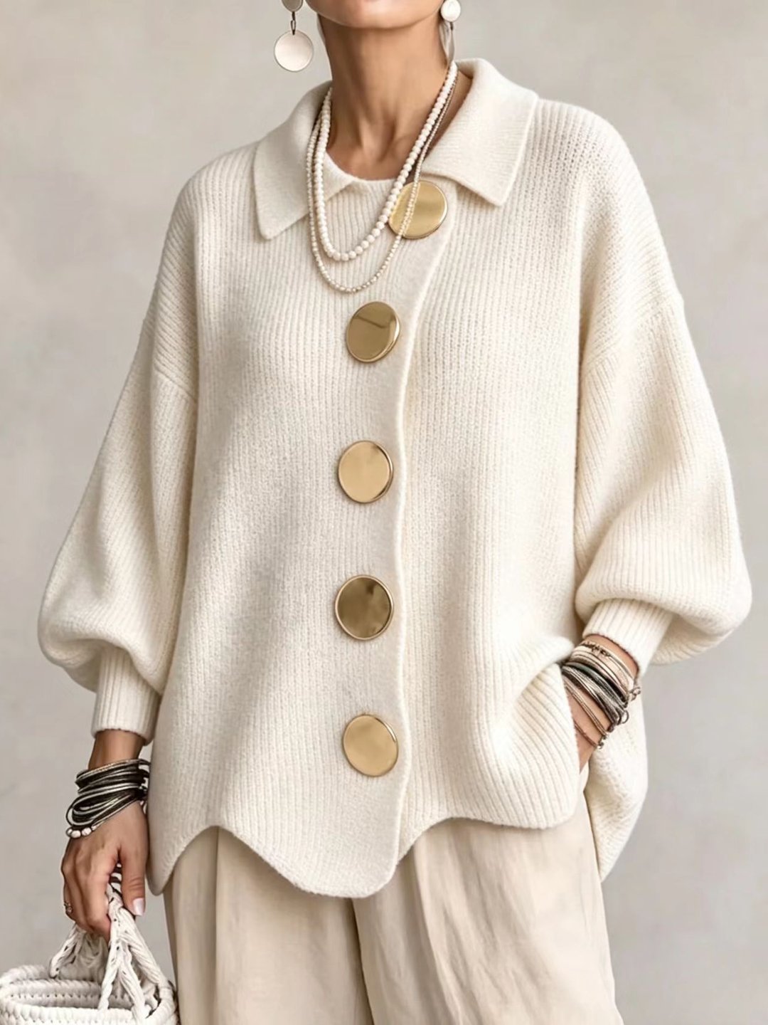 Francesca | Cardigan Oversize con Colletto e Bottoni