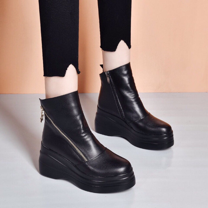 Aurélia | Stivaletti con zeppa in pelle con zip diagonale