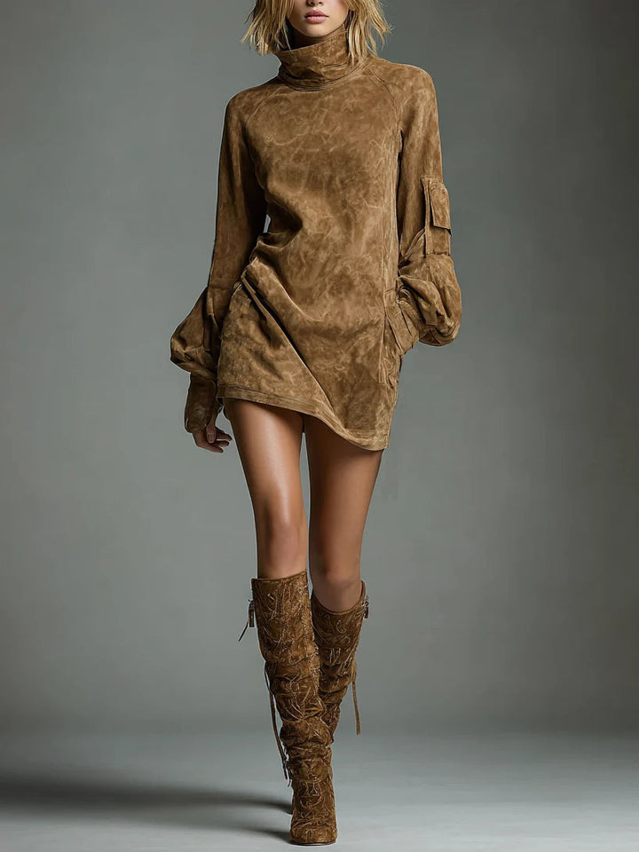Bibiane | Mini abito oversize in camoscio con collo alto