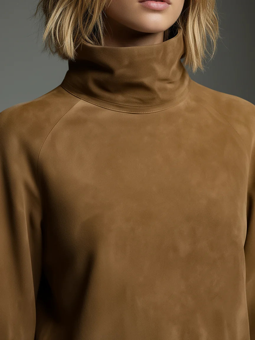 Bibiane | Mini abito oversize in camoscio con collo alto