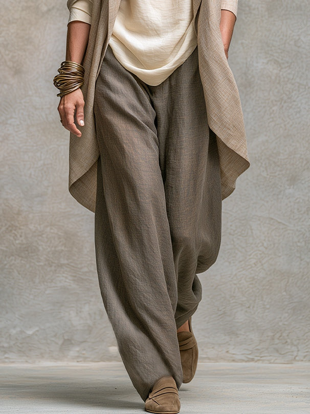 Costanza | Completo beige e grigio da tre pezzi, casual a strati, con pantaloni palazzo, elegante