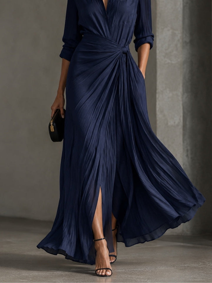 Gabriella | Elegante Abito Chemisier Maxi Blu Navy Annodato