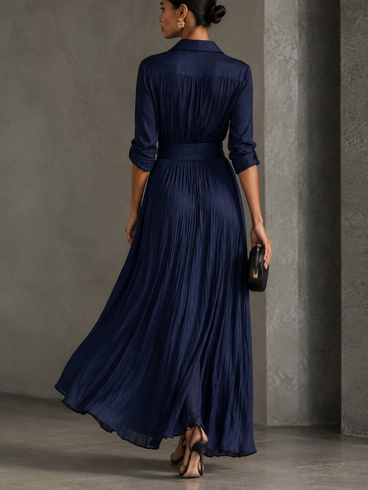 Gabriella | Elegante Abito Chemisier Maxi Blu Navy Annodato