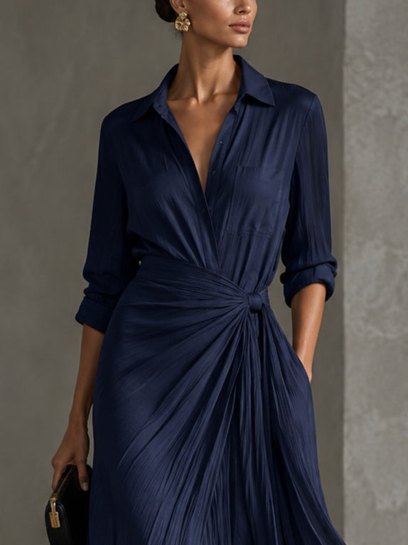 Gabriella | Elegante Abito Chemisier Maxi Blu Navy Annodato