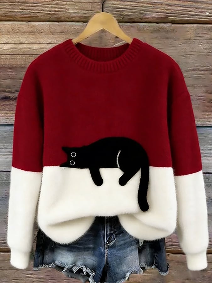 Aiste - Maglione casual con stampa di gatto