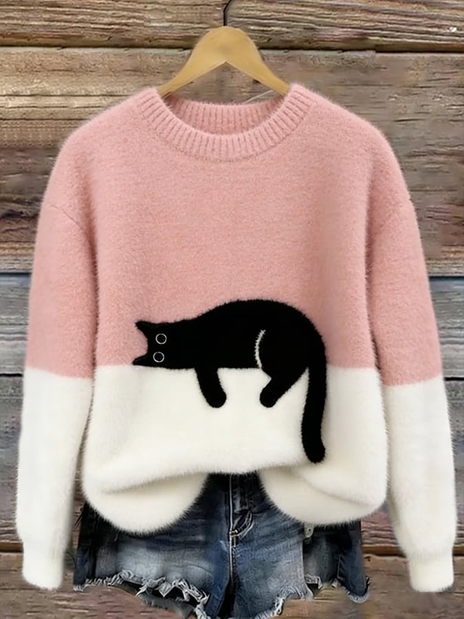 Aiste - Maglione casual con stampa di gatto
