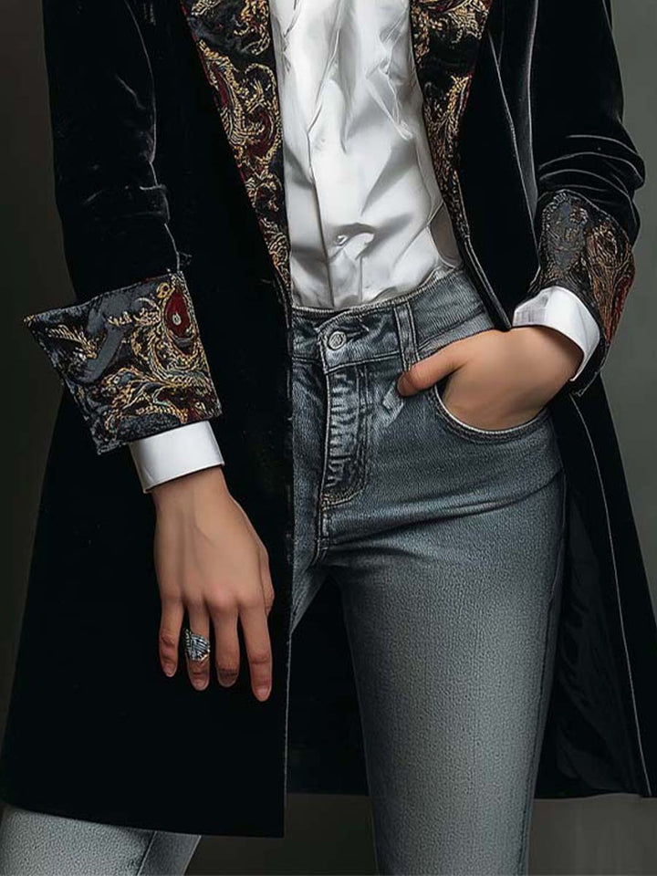 Léontine | Blazer aderente con stampa barocca nera