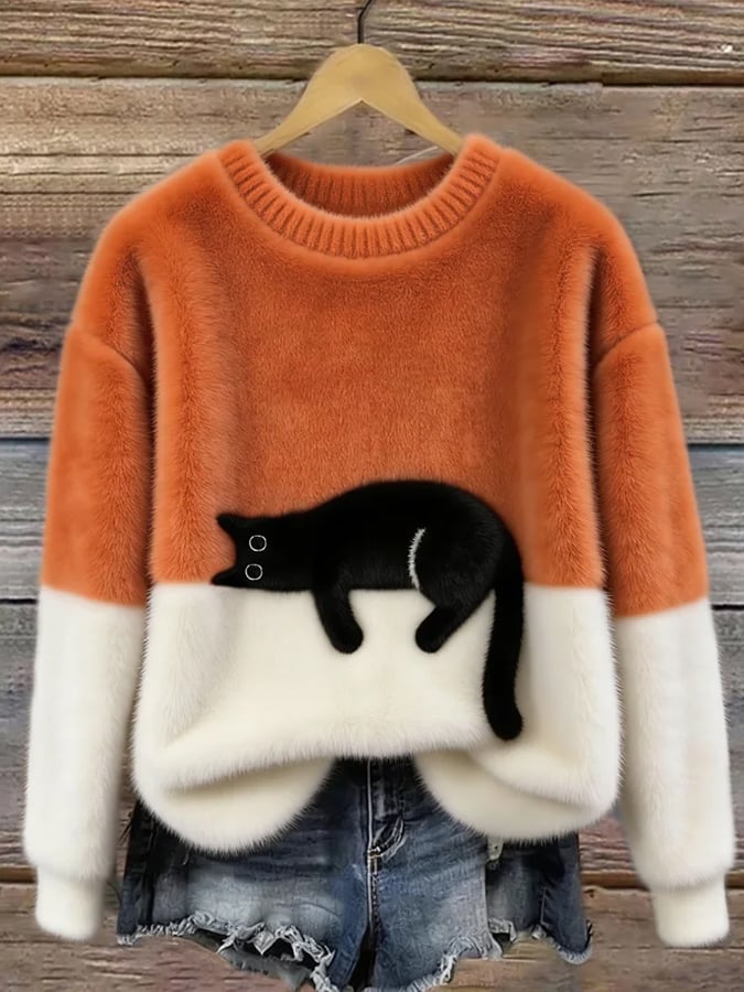 Aiste - Maglione casual con stampa di gatto