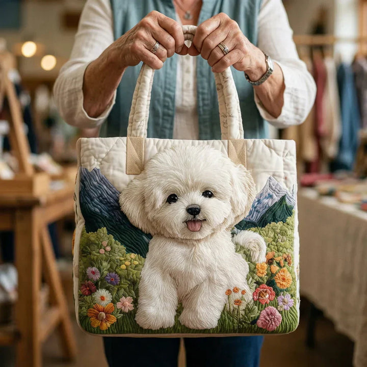 Borsa shopper trapuntata con cani incantati