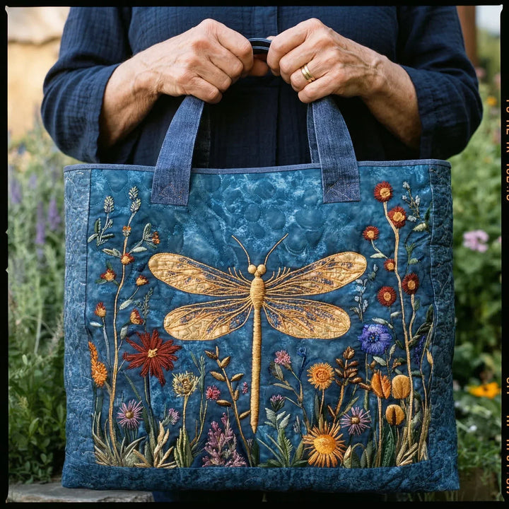Borsa tote trapuntata con libellula